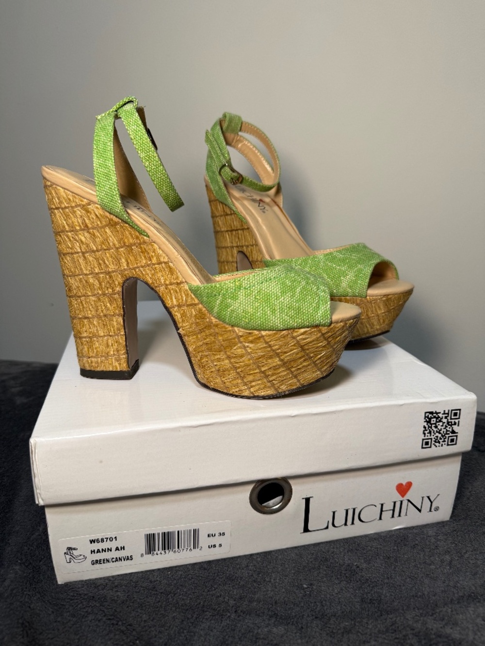 LUICHINY Luichiny Wedge hessian Platform Heel Fabric top green